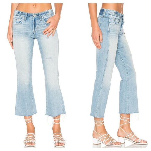 AMO Kick Crop Jean Frayed Raw Hem Distressed Light Wash Sweet Cheeks Women's 25 - Picture 2 of 9